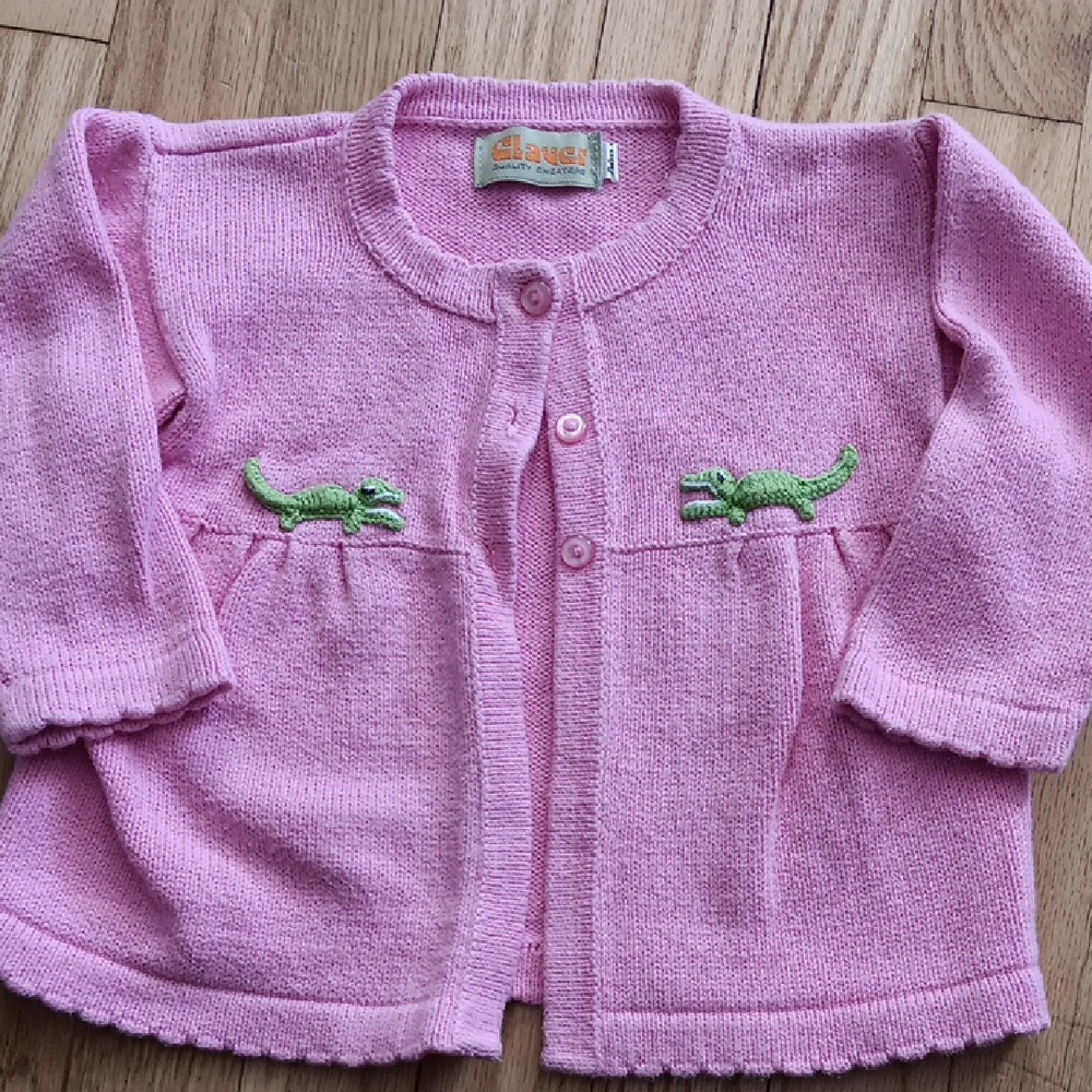 Deux Par Deux Pink Cardigan with Crocodile Embroidery CLAVER sz 24 Months 2T